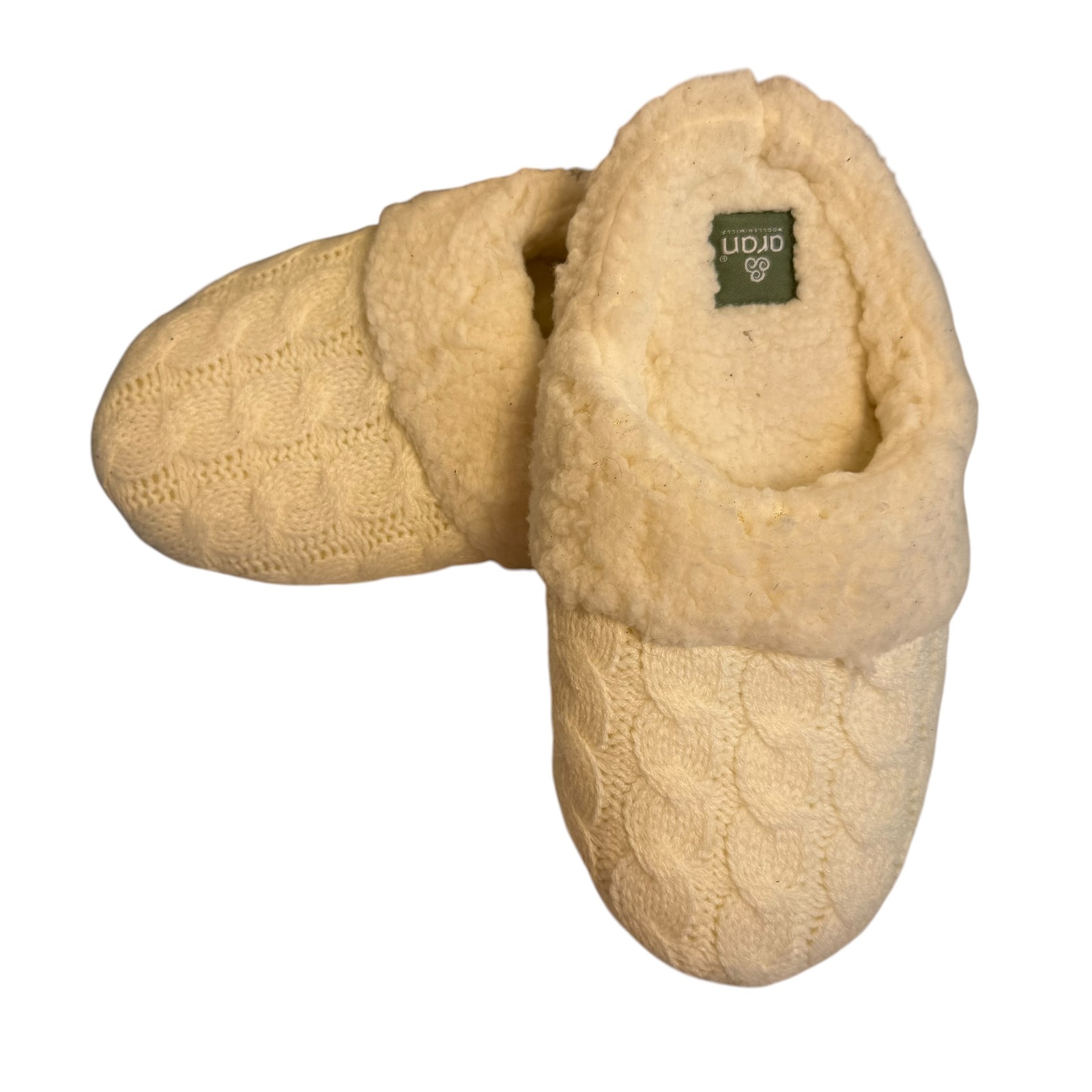 Aran Woollen Mills Womens White Cable Knit Fleece Lined Slippers Small Nwt R688 — image 3 of 8